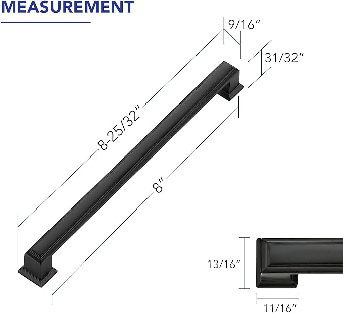 Ravinte Hardware 15 Pack Matte Black Cabinet Pulls, 8 Inch Hole Center Zinc - Image 2