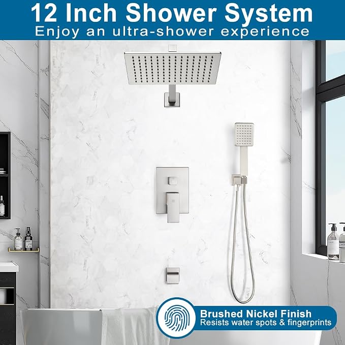 POP SANITARYWARE Shower Tub Faucet Set Brushed Nickel Bathroom Shower System - Image 2