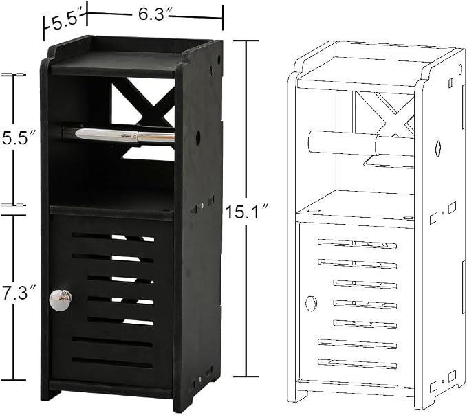 AOJEZOR Toilet Paper Holder Stand: PVC Freestanding Bathroom Cabinet Storage - Image 6