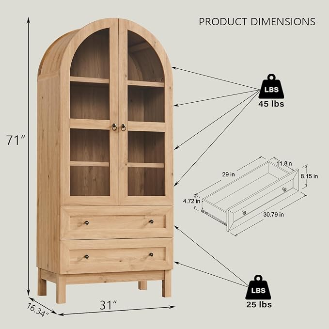 71" Tall Arched Kitchen Pantry, Modern Farmhouse Wood Kitchens Storage Cabinets - Image 2