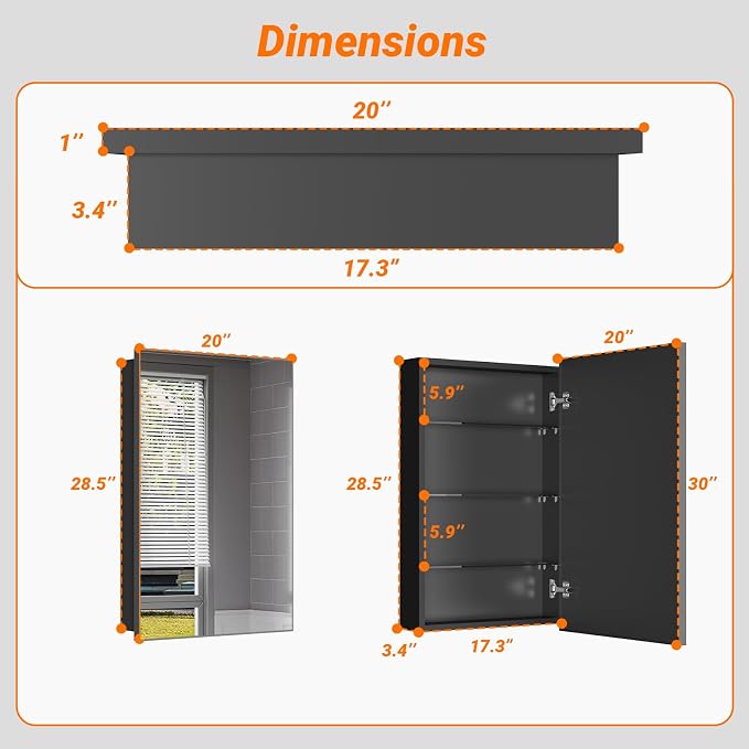 Black Modern Bathroom Medicine Cabinet, 17x30 Inch Wall Mounted Surface Mount - Image 2