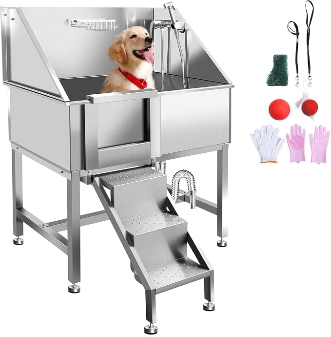 38" Professional Dog Wash Station, Stainless Steel Dog Grooming Tub by Hasopy