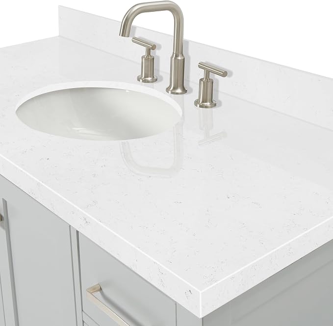 ARIEL Cambridge 48" Grey Bathroom Vanity, 1.5" Edge Carrara White Quartz - Image 8