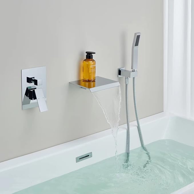 Wall Mount Tub Filler Waterfall Tub Faucet Chrome Bathtub Faucet Brass Single - Image 3