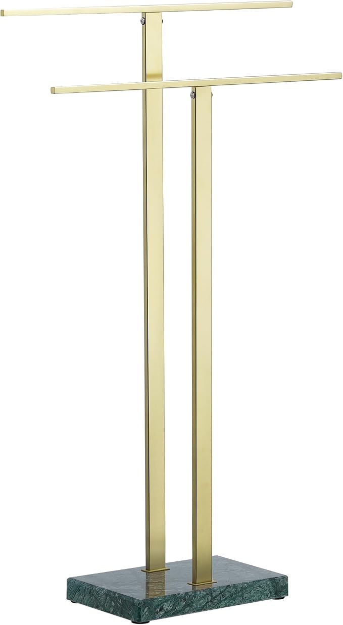 KES Standing Towel Rack with Green Natural Marble Base, 2-Tier Luxury Bath - Image 9