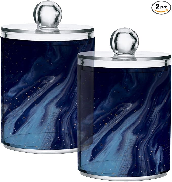 MNSRUU 2 Pack Qtip Holder Organizer Dispenser Beautiful Navy Blue Marble by MNSRUU