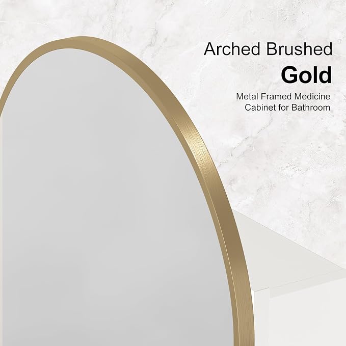 Recessed Medicine Cabinet Mirror, Brushed Gold Arched Medicine Cabinet - Image 8