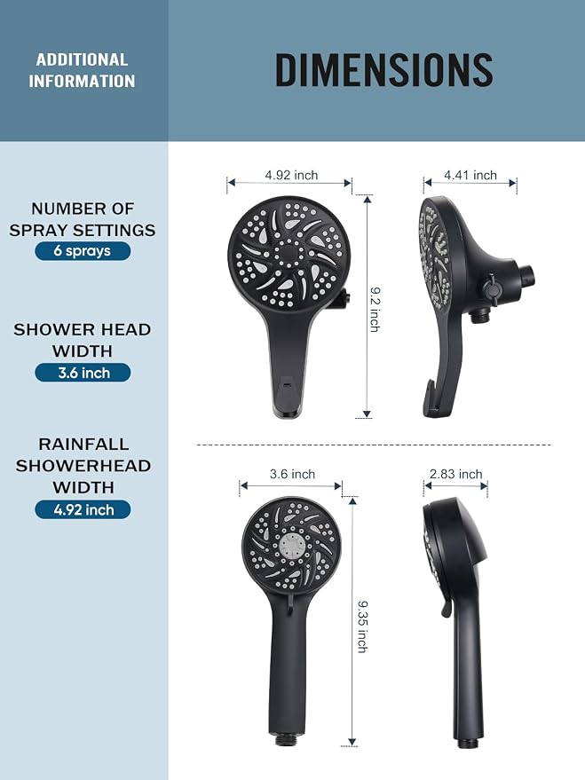 Cobbe High Pressure 3-Way Shower Head Combo, Hand Held Shower & Rain Shower - Image 2