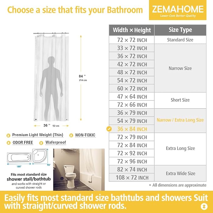 Narrow Long Clear Plastic Shower Curtain Liner, 36x84 Inch Thin Lightweight - Image 2