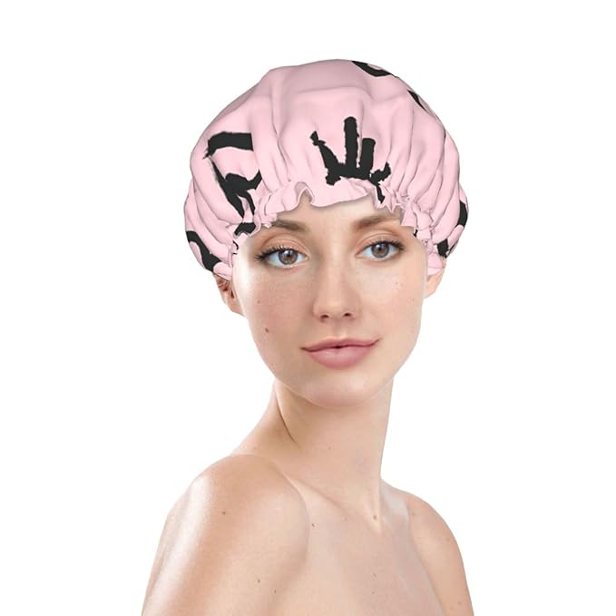 Eyelash and Heart Shower Cap for Women Reusable Waterproof Stylish Bath Hat - Image 3