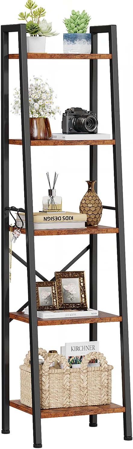 Furologee 5 Tier Ladder Shelf Bookcase, Tall Narrow Bookshelf by Furologee