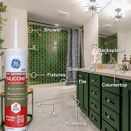 GE Advanced Silicone Caulk for Kitchen & Bathroom, 10 fl oz Cartridge, 1 Pack - Image 6