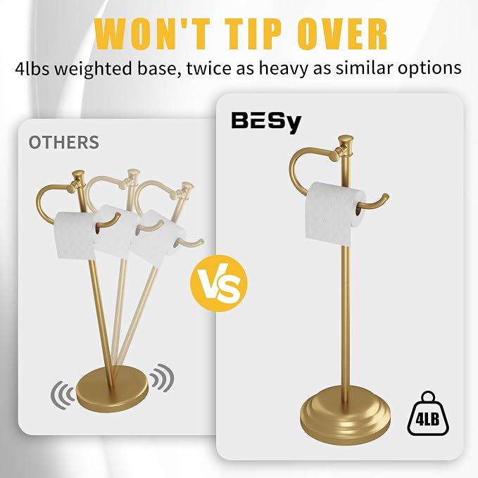 BESy Toilet Paper Holder Free Standing Bathroom Toilet Tissue Holder Stand - Image 5