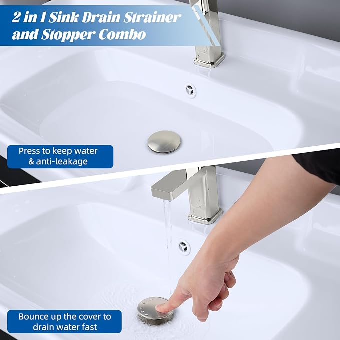 Hibbent 2 Pack All Metal Upgraded Bathroom Sink Stopper, Universal Pop Up Sink - Image 3