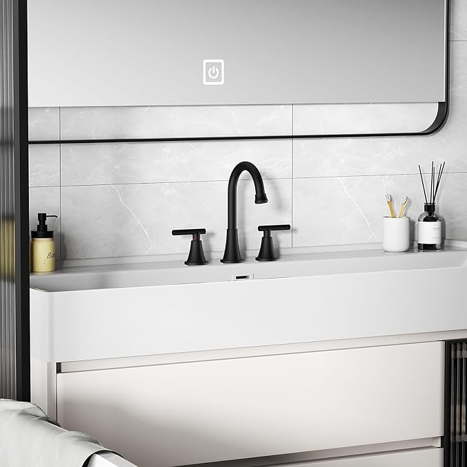 Bathroom Faucets for Sink 3 Hole, Hurran Matte Black Bathroom Sink Faucet - Image 8