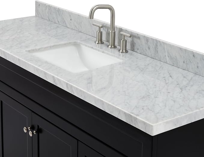 ARIEL Hamlet 67" Black Bathroom Vanity, 1.5" Edge Italian Carrara Marble - Image 6