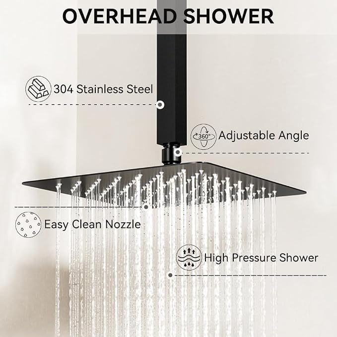 Shower Faucets Sets Shower System Matte Black, STARBATH 12" Ceiling Mount Rain - Image 8