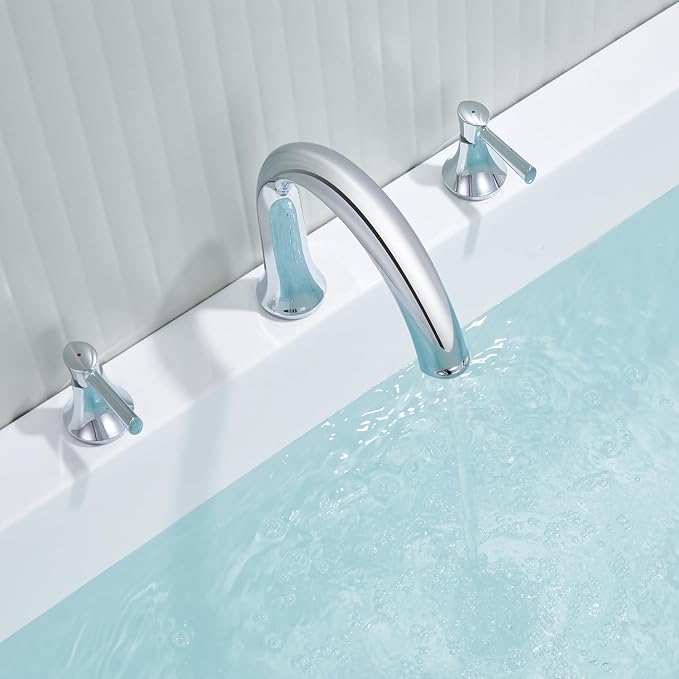 Roman Tub Faucet Deck Mount Tub Filler 2 Handles Polished Chrome Bathtub Faucet - Image 4