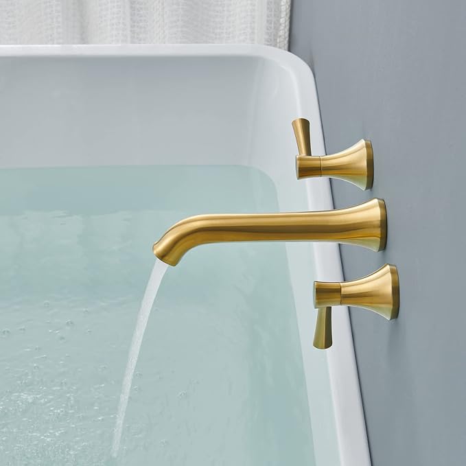 Wall Mount Tub Filler Roman Tub Faucet Brushed Gold Brass Bathtub Faucets - Image 8