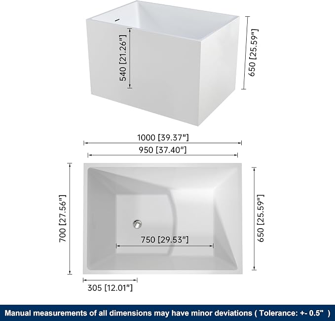 39" Acrylic Freestanding Bathtubs, Stand Alone Tub, Japanese Soaking Tub - Image 6