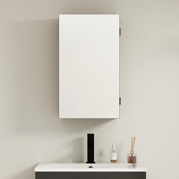 eclife 24" Bathroom Medicine Cabinet W/Mirror, Single Door Bathroom Black Wall - Image 3