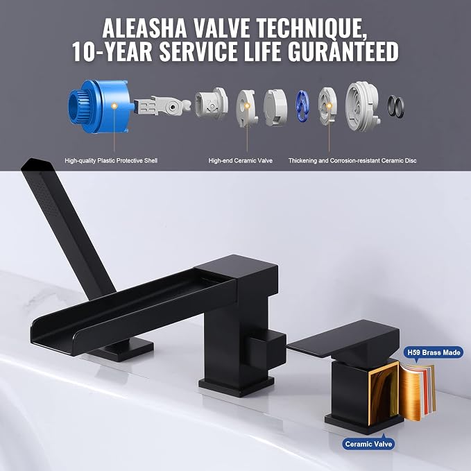 Waterfall Roman Tub Filler Faucet, Deck Mount Bathtub Filler - Image 2