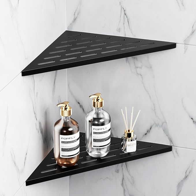 POPFLY 10 Inch Corner Shower Shelf 2 Pack, 304 Stainless Steel Matte Black by POPFLY
