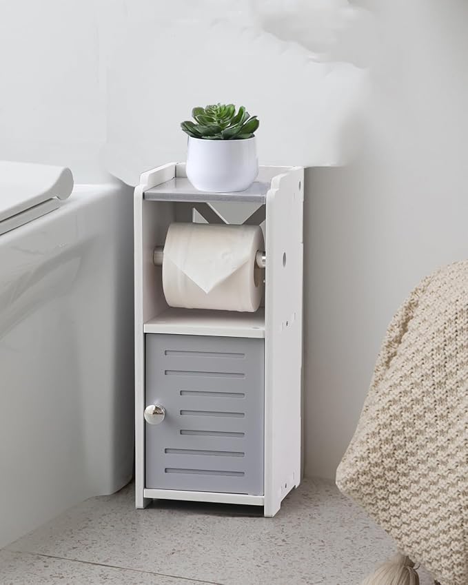 AOJEZOR Toilet Paper Holder Stand: PVC Bathroom Cabinet Storage - Image 3