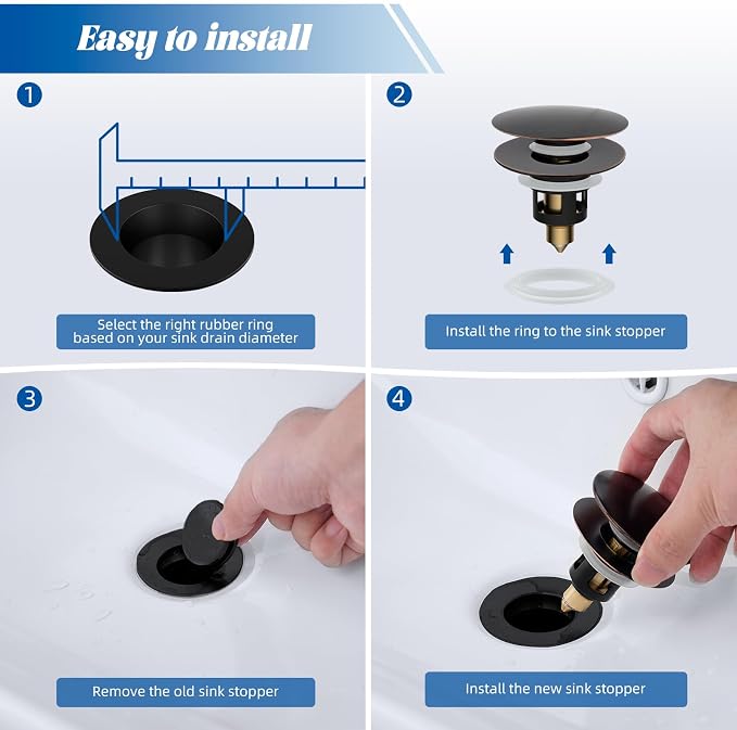 Hibbent 2 Pack All Metal Upgraded Bathroom Sink Stopper, Universal Pop Up Sink - Image 7
