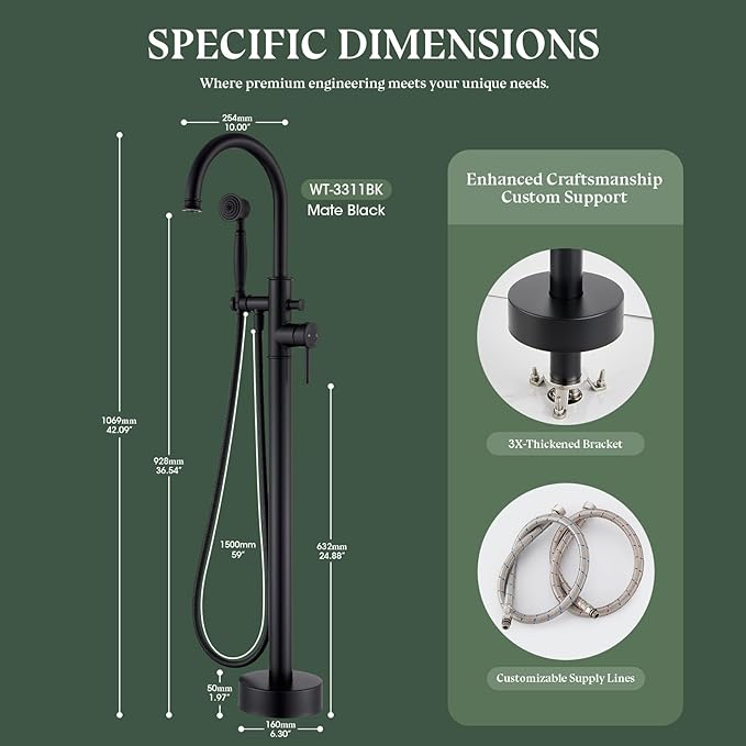Free Standing Tub Faucet, Wintap Classic Freestanding Bathtub Faucet - Image 6