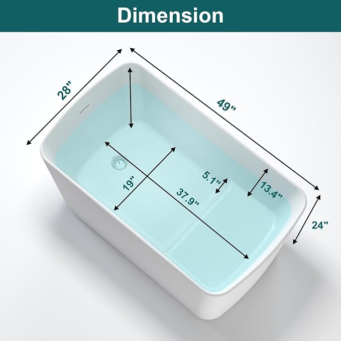 49" Acrylic Freestanding Soaking Tub w/Seat- Contemporary Design - 55 Gal - Image 7