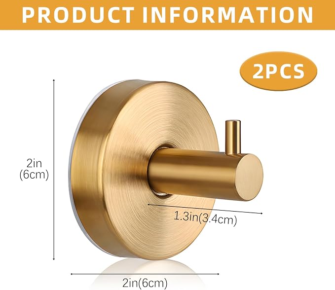 2 Pcs Suction Shower Hooks, Stainless Steel Gold Suction Cup Hook, Removable - Image 2