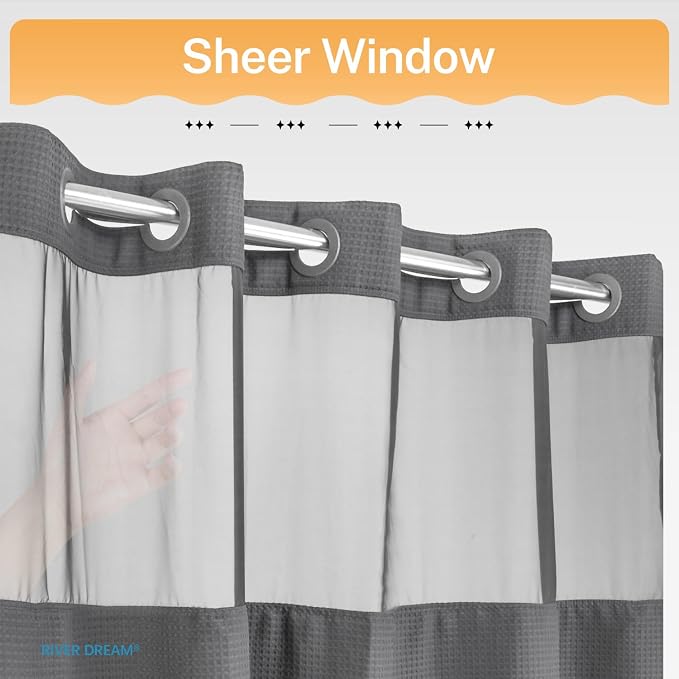 River Dream Heavyweight No Hooks Required Dotted Waffle Weave Shower Curtain - Image 3