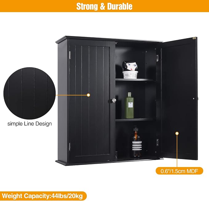 Blcak Bathroom Cabinet Wall Mounted, Bathroom Wall Cabinet Over Toilet - Image 6