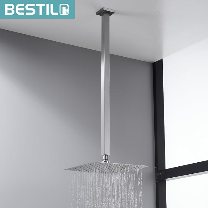 BESTILL 24 Inch Brushed Nickel Ceiling Mount Shower Arm and Flange, Square Rain - Image 3