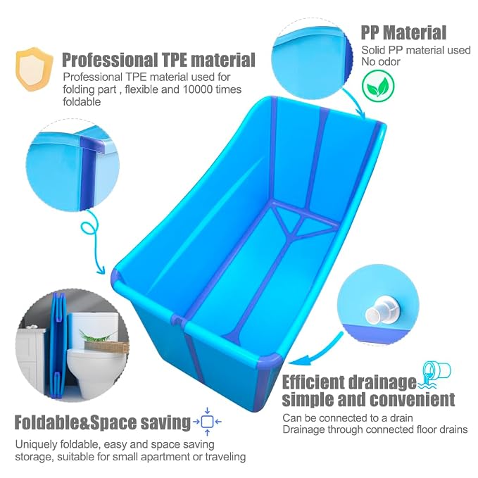 Large Foldable Bathtub for Toddler Collapsible Baby Bathtub Portable Bath tub - Image 3