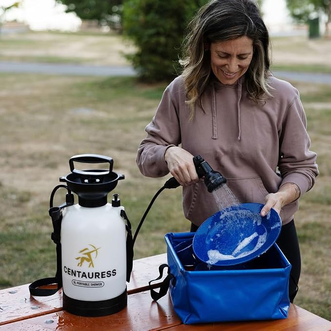 Portable Camping Shower Pump w/ Showerhead Holder and Safety Valve - Image 4