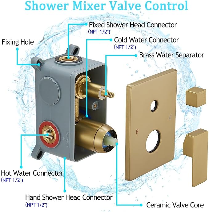 Rain Shower System 12 Inch Ultra Large Shower Head High Pressure Brushed Gold - Image 5