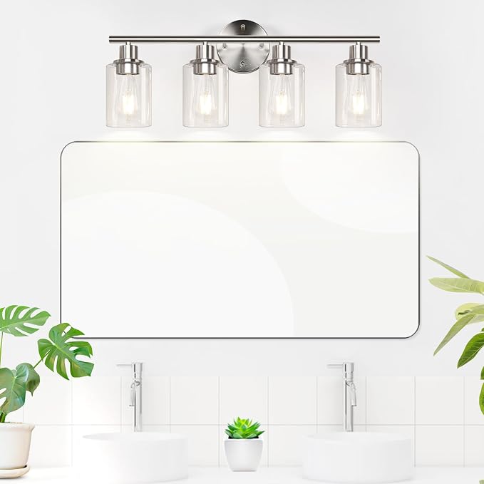 4-Light Bathroom Light Fixtures, Brushed Nickel Modern Vanity Lights Over Mirror - Image 4
