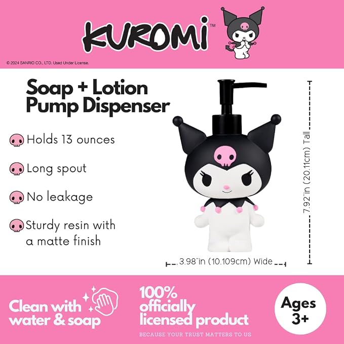 Sanrio Kuromi Soap/Lotion/Hand Sanitizer Resin Pump Dispenser, 13 Ounces - Image 2