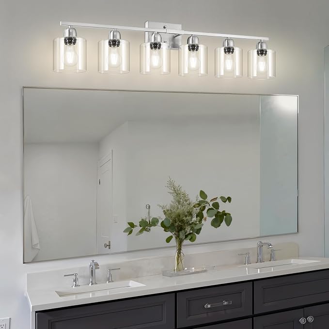 Modern Brushed Nickel 6 Light Bathroom Light Fixtures, 38 inch Vanity Lights - Image 8