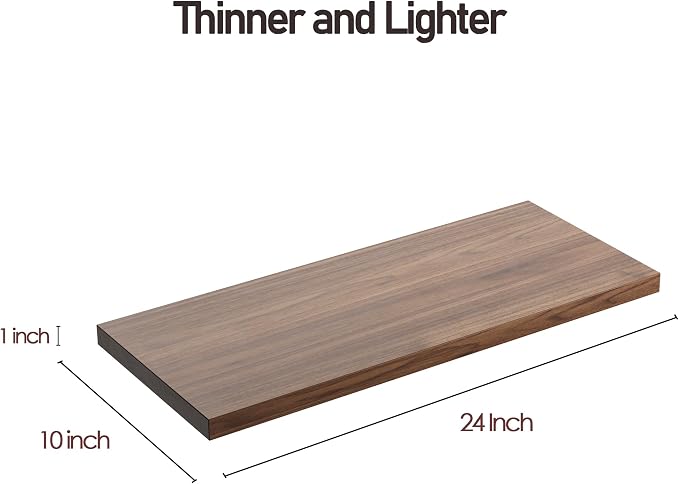 Wall Shelf Set of 3, Walnut Floating Shelves 24 in W x 10 in D x 1 in H - Image 3