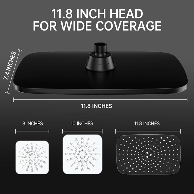 Veken 11.8 Inch Rectangle Rain Shower Head - Image 2