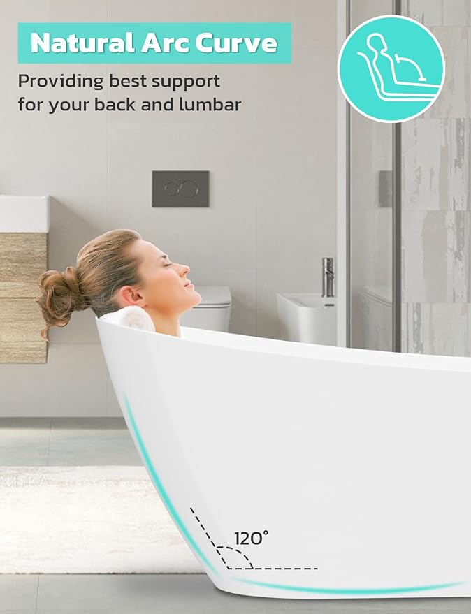 Freestanding Bathtub, 55 inch Acrylic Free Standing Soaking Bathroom Tub - Image 2