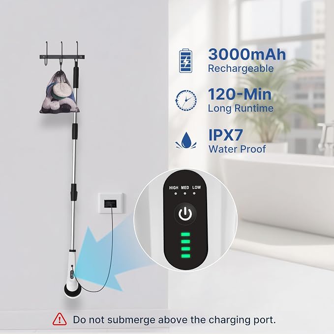 8 in 1 Electric Spin Scrubber for Cleaning Bathroom, 3000mAh Power Scrubber - Image 6
