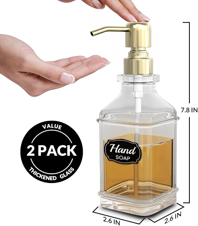 Soap Dispenser - 2 Pack, Antique Design Thick Glass Hand Soap Dispensers - Image 3