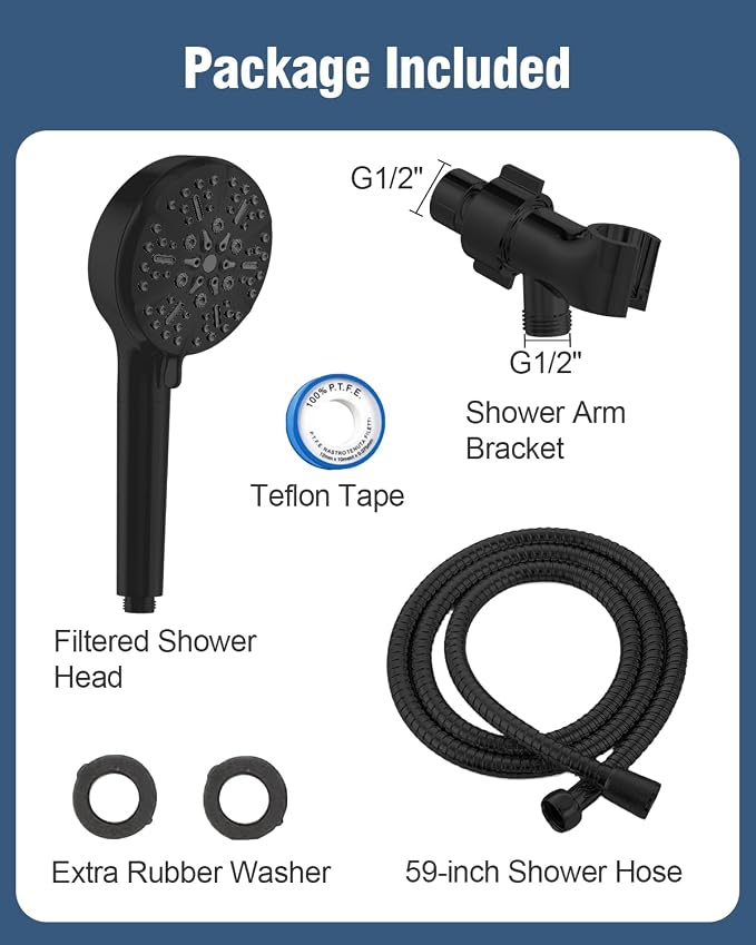 Filtered Shower Head with Handheld Matte Black, BOWGER 6 Modes High Pressure - Image 8