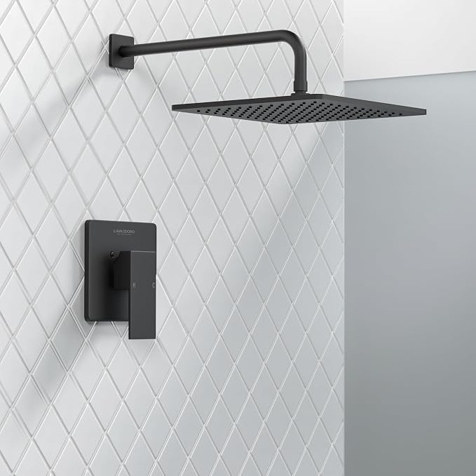 Lava Odoro 12-inch Modern Square Shower Faucet Set Matte Black, Shower Trim Kit - Image 2