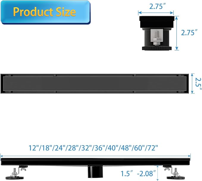Linear Shower Drain, 72 inch Black Drain - Image 7