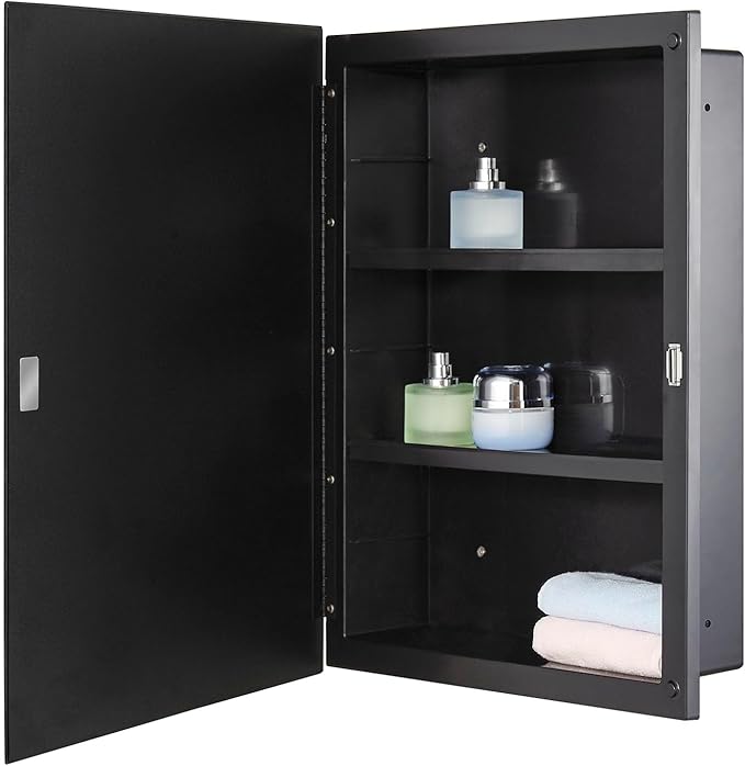 Black Plastic Bathroom Medicine Mirror Cabinet Beveled Edge, 16 x 20 inch - Image 4